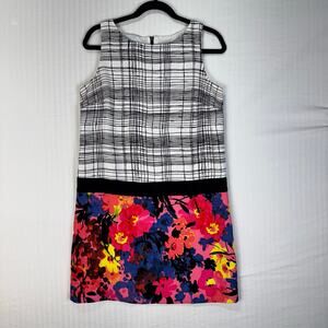 Ann Taylor LOFT Mini Dress Size 6 Drop Waist Floral Plaid Business Casual